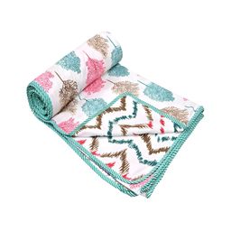 CHICERY Green & White Floral Cotton AC Room 210 GSM Double Reversible Bed Dohar-image-28