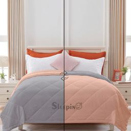Sleepino Peach-Coloured & Silver-Toned Microfiber 100 GSM AC Room Single Bed Comforter-image-11