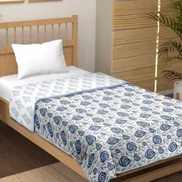 CHICERY Blue & White Floral 210 GSM Pure Cotton AC Room Single Bed Dohar-image-69