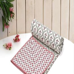 tundwal's White & Red Floral AC Room 210 GSM Cotton Single Bed Dohar-image-94