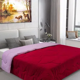 DREAM CARE Maroon & Pink Microfiber Reversible AC Room 450 GSM Single Bed Comforter-image-98