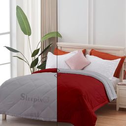 Sleepino Silver-Toned & Maroon Microfiber 150 GSM AC Room Reversible Single Bed Comforter-13