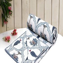 tundwal's Blue & White Floral AC Room 210 GSM Cotton Single Bed Dohar-image-88