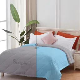 Sleepino Blue & Silver-Toned Microfiber 150 GSM AC Room Reversible Double Bed Comforter-11