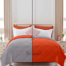 Sleepino Grey & Orange Microfiber 100 GSM Reversible King Size Bed Comforter-15