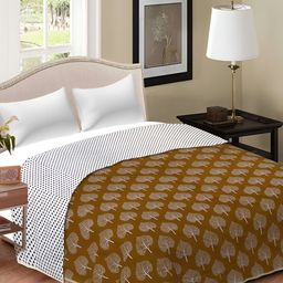 Comfowell White & Brown Ethnic Motifs Cotton AC Room 150 GSM Single Bed Dohar-image-25