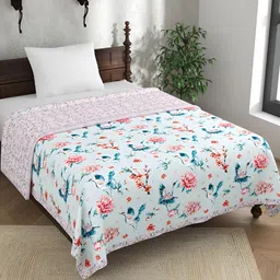 EverHOME Daisy Meadows Blue & Pink Floral Cotton AC Room 120 GSM Single Bed Dohar-image-58