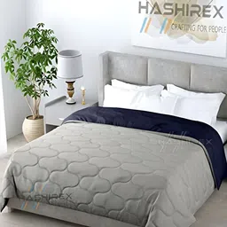 Comfowell Navy Blue & Grey Geometric Heavy Winter 233 GSM Single Bed Quilt-image-87