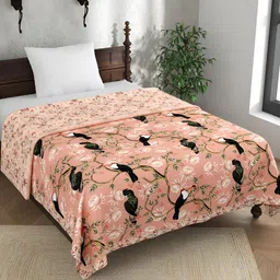 EverHOME Daisy Meadows Peach & Black Floral Cotton AC Room 120 GSM Single Bed Dohar-image-99