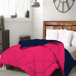 Comfowell Pink & Navy Blue Checked Heavy Winter 233 GSM Double Bed Quilt-13