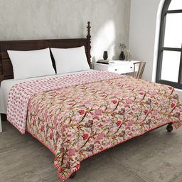 JAIPUR FABRIC Pink & White Floral Mild Winter 120 GSM Double Bed Dohar-image-74