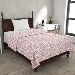 JAIPUR FABRIC White & Peach-Coloured Ethnic Motifs Mild Winter 120 GSM Single Bed Dohar-69