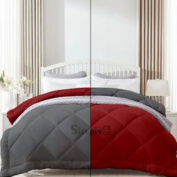 Sleepino Grey And Maroon Checked Microfiber 300 GSM Mild Winter Double King Bed Comforter-7