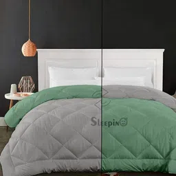 Sleepino Grey & Green Microfiber Heavy Winter Reversible Single Bed Comforter-image-88