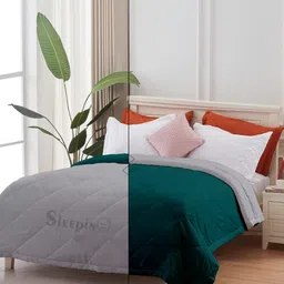 Sleepino Teal And Grey Microfiber 150 GSM AC Room Double King Bed Comforter-picture-1