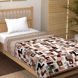 CHICERY Khaki & White Geometric 210 GSM Pure Cotton AC Room Single Bed Dohar-4