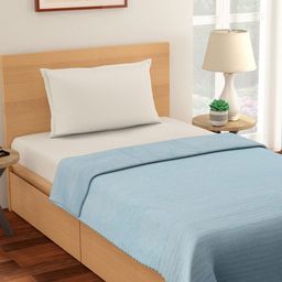 Living scapes by Pantaloons Blue & White Striped Mild Winter 233 GSM Single Bed Blanket-image-38