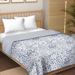 tundwal's Grey & White Floral Printed Reversible Cotton AC Room 210 GSM Double Bed Dohar-image-42