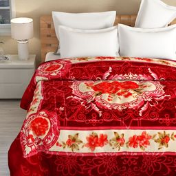 Bezzilish Home Red & White Floral Microfiber Heavy Winter 600 GSM Double Bed Blanket-image-101