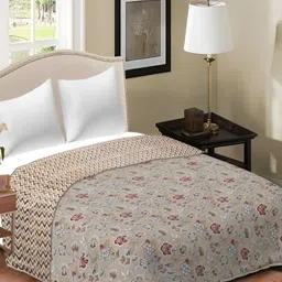 Comfowell Beige & Red Floral Cotton AC Room 150 GSM Double Bed Dohar-image-78