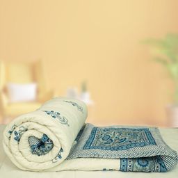 Baarno White & Blue Floral 300 GSM Single Bed Quilt-56