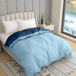 Comfowell Blue & Navy Blue Geometric Reversible Heavy Winter 233 GSM Double Bed Quilt-image-12