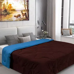 DREAM CARE Teal & Coffee Brown Microfiber Reversible AC Room 450 GSM Single Bed Comforter-image-33