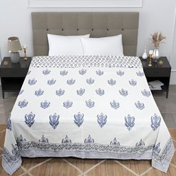 Bohekant White & Blue Floral Printed Cotton Double Bed Dohar-image-93