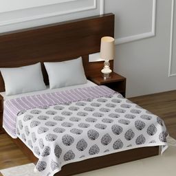 Comfowell White & Purple Ethnic Motifs AC Room 150 GSM Double Bed Dohar-image-64