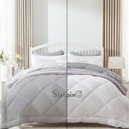 Sleepino White & Silver-Toned Microfiber Double Bed Blanket Comforter 400-GSM-image-42