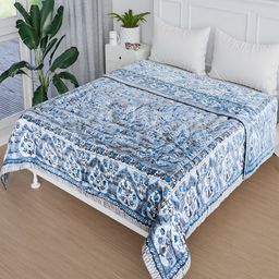 Kuber Industries Grey & White Ethnic Motifs AC Room 380 GSM Single Bed Blanket-46