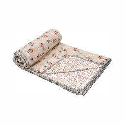 Comfowell Beige & White Floral AC Room Cotton 150 GSM Single Bed Dohar-image-89