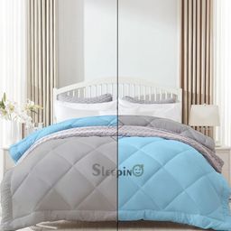 Sleepino Grey & Blue Microfiber 300 GSM Mild Winter Reversible Double Bed Comforter-image-61