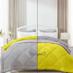 Sleepino Yellow Geometric Microfiber 400 GSM Mild Winter Reversible Single Bed Comforter-image-50
