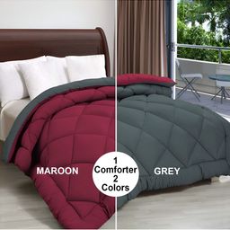 Hammer Home Grey & Maroon Microfiber AC Room 210 GSM Reversible Double Bed Comforter-image-5