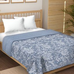 Comfowell Grey & Blue Floral AC Room Single Bed Dohar-image-104