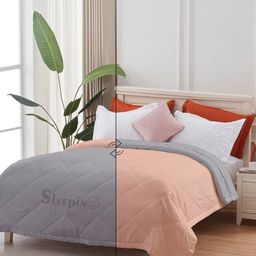 Sleepino Peach & Grey Microfiber 150-GSM AC Room Reversible Single Bed Comforter-9