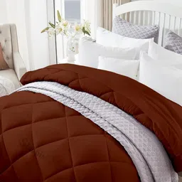 Sleepino Brown Checked Quilted Microfiber 400 GSM Mild Winter Double King Bed Comforter-16