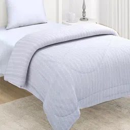 HOKIPO Grey & Off White Striped AC Room 220 GSM Reversible Single Bed Comforter-image-57