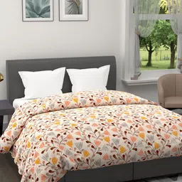 A Homes Grace Beige & Yellow Floral Microfiber Heavy Winter 600 GSM Double Bed Quilt-10