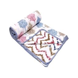 CHICERY Blue & White Floral Cotton AC Room 210 GSM Double Bed Reversible Dohar-38
