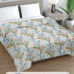 FABINALIV White & Green Floral Printed AC Room 350 GSM Double Bed Comforter-9