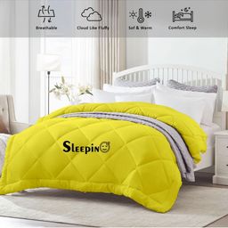 Sleepino Yellow Microfiber 500 GSM Heavy Winter Double Bed Comforter-image-74