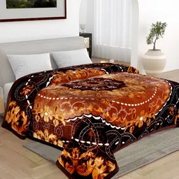 WINSTON HOME Brown & Rust Printed Microfiber Heavy Winter 600 GSM Double Bed Blanket-image-51