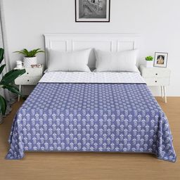 Kuber Industries Blue & White Geometric Cotton 120 GSM Reversible Double Bed Blanket-image-6