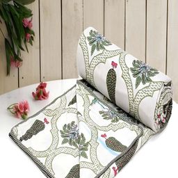tundwal's White & Green Floral AC Room 210 GSM Cotton Single Bed Dohar-image-84