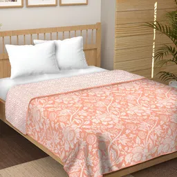 Comfowell Peach-Coloured & White Floral Cotton AC Room Double Bed Dohar-image-12