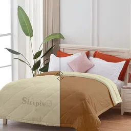 Sleepino Beige & Cream Microfiber 150-GSM for AC Room Reversible Double Bed Comforter-image-35