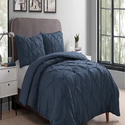 THE WHITE MOSS Navy Blue Pleated 600GSM Double Bed Comforter & Pillow Covers-image-3