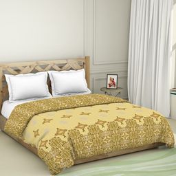 SPACES Yellow & Green Ethnic Motifs AC Room 150 GSM Double Bed Quilt-12